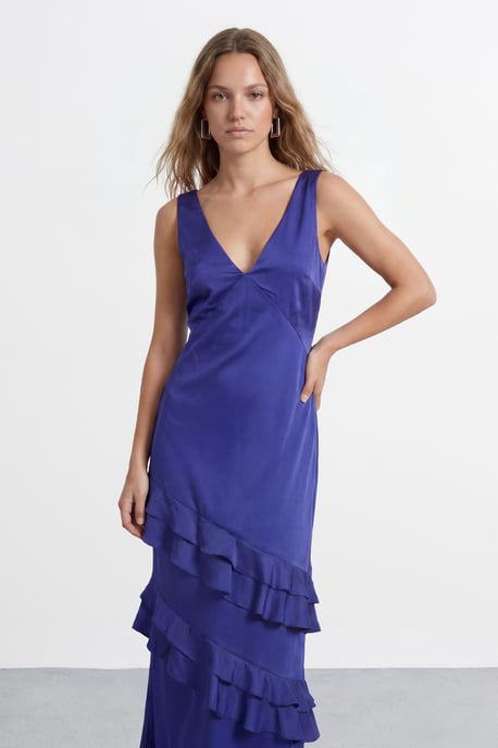 Ruffle Layer V Neck Bias Slip Dress - Image 4