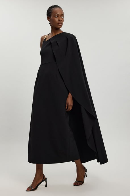 Compact Viscose Asymmetric Detail Maxi Dress - Image 3
