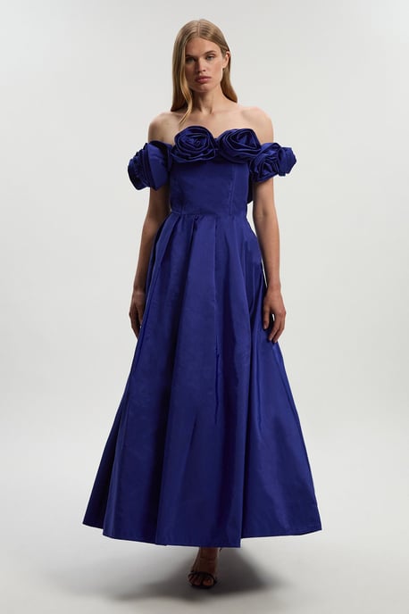Drama Taffeta Rosette Woven Maxi Prom Dress - Image 2