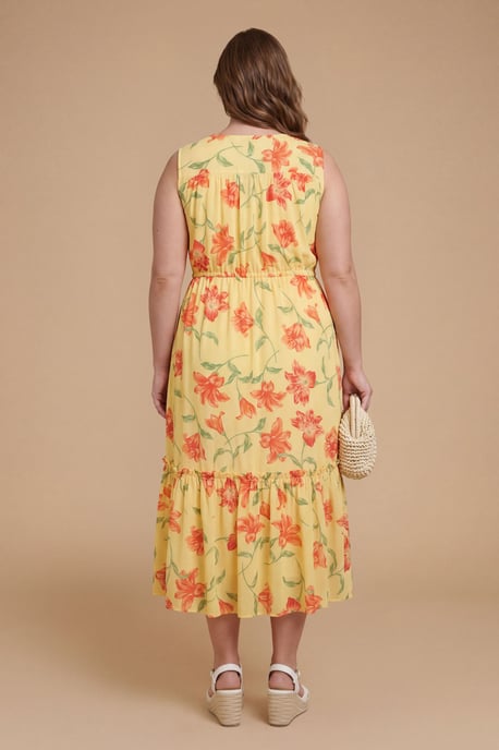 Plus Floral Sleeveless Drawstring Waist Tiered Maxi Dress - Image 3
