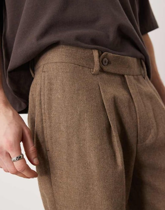 ASOS DESIGN smart raka ben chinos i ullmix med framfåll i brunt - Image 3