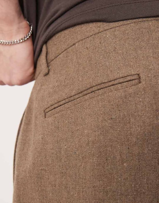 ASOS DESIGN smart raka ben chinos i ullmix med framfåll i brunt - Image 4