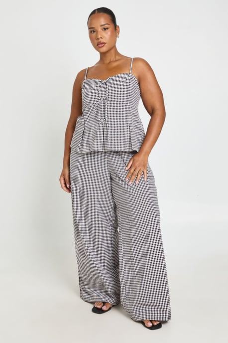 Plus Gingham Bow Detail Cami Top And Wide Leg Trouser Co Ord - Image 1
