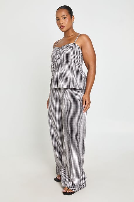 Plus Gingham Bow Detail Cami Top And Wide Leg Trouser Co Ord - Image 3