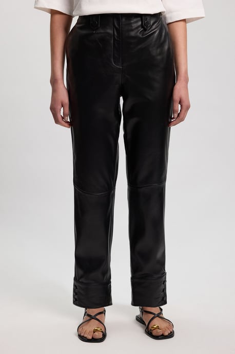 Leather Straight Leg Button Detail Trouser - Image 2