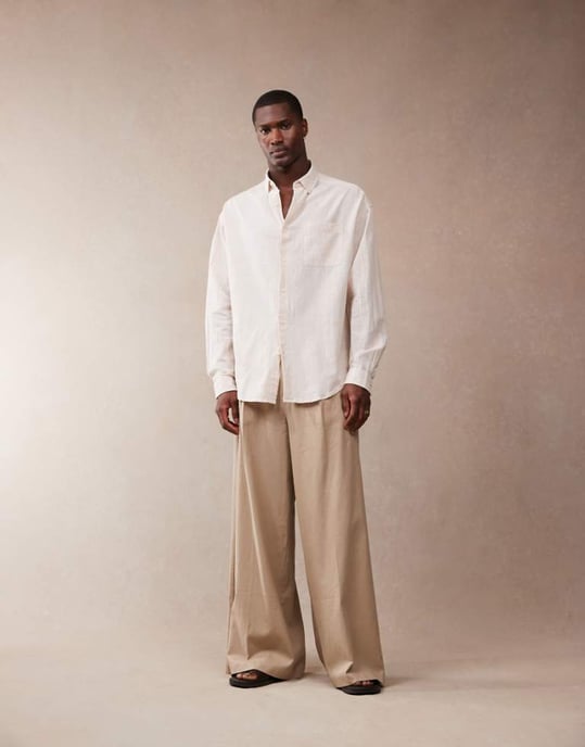 ASOS DESIGN smart extremt vida linneblandade byxor med framveck i mörk sten - Image 1
