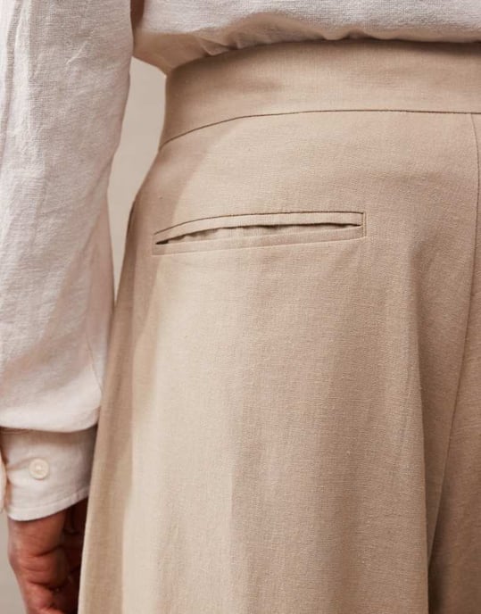 ASOS DESIGN smart extremt vida linneblandade byxor med framveck i mörk sten - Image 3
