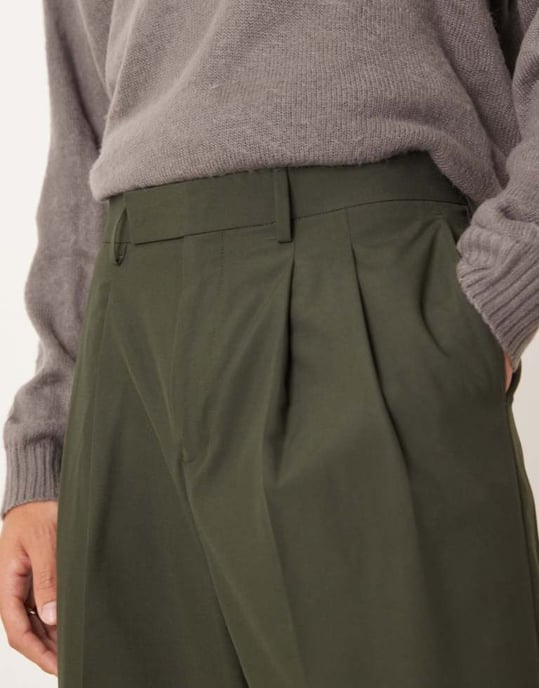 ASOS DESIGN smart vida byxor med dubbla veck i grönt - Image 2