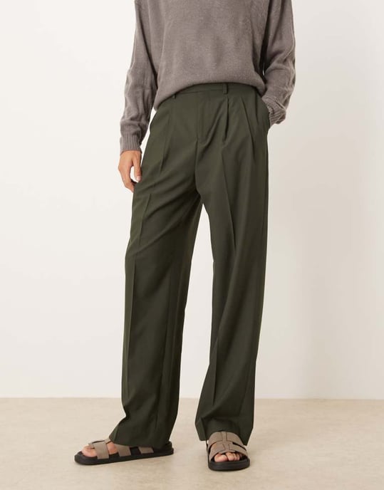 ASOS DESIGN smart vida byxor med dubbla veck i grönt - Image 3