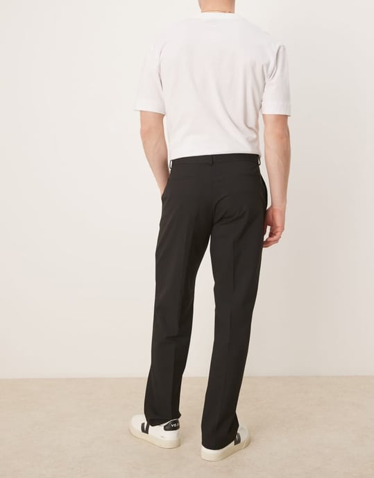 ASOS DESIGN smart raka byxor med matchande bälte i svart - Image 3