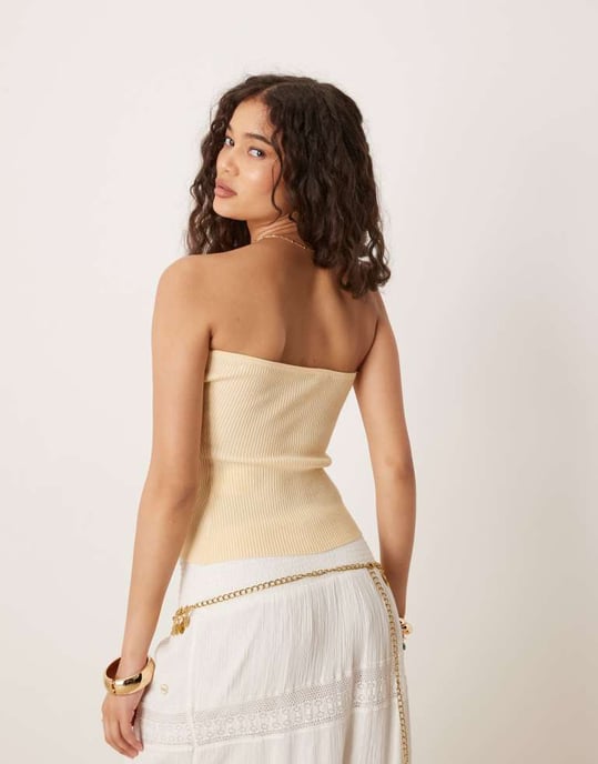 Pimkie ribbed knit bandeau top in butter yellow - Image 4