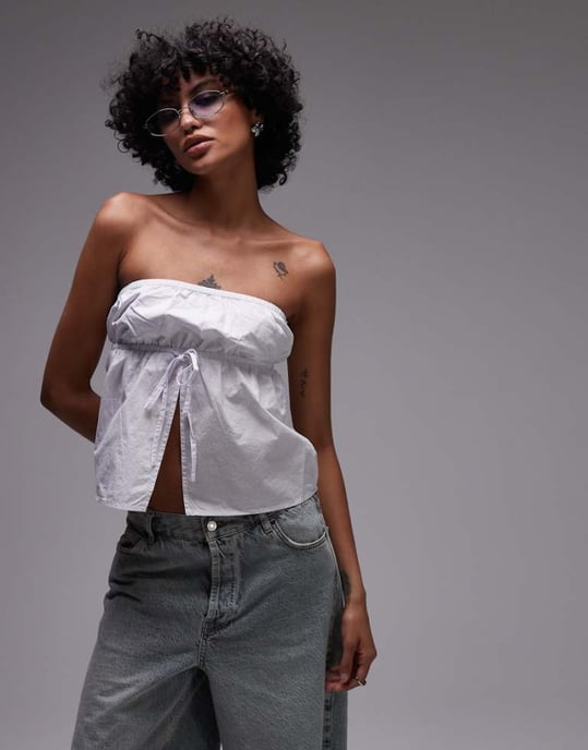 Rhythm posie gathered strapless top in white - Image 1