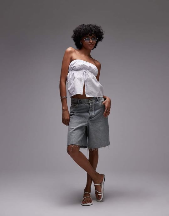 Rhythm posie gathered strapless top in white - Image 4