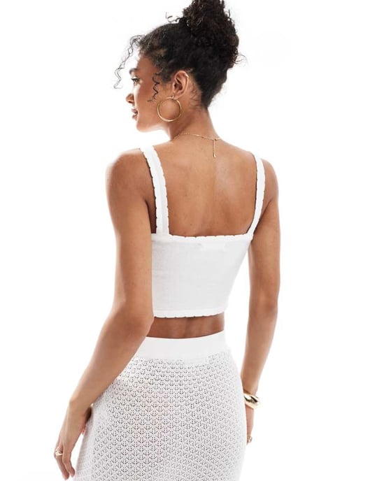 4th & Reckless beach knit cami top with crochet trim co-ord in white - Image 3