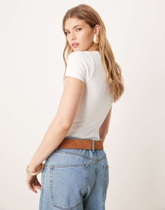 ASOS DESIGN sömlös crew neck bodysuit i vitt - Image 4