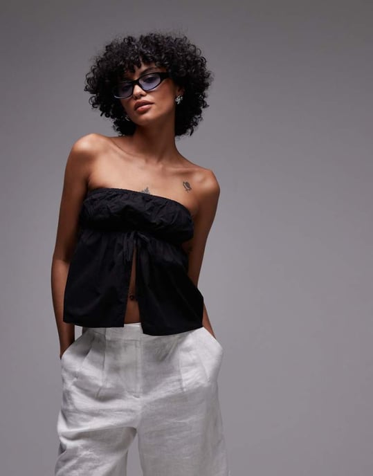 Rhythm posie gathered strapless top in black - Image 1