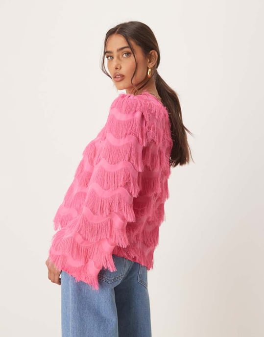YAS texturerad blus med utsvängda ärmar i rosa - Image 2