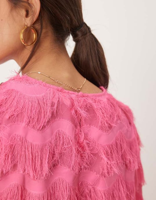 YAS texturerad blus med utsvängda ärmar i rosa - Image 4