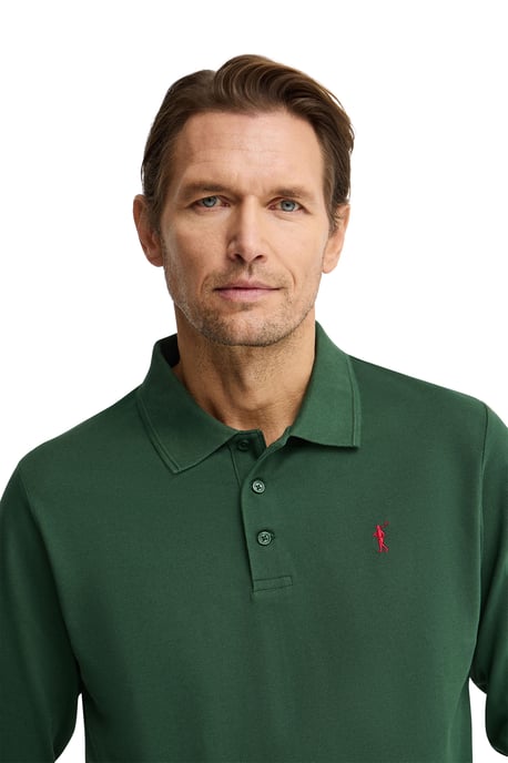 Donkergroene polo met lange mouwen, regular fit en geborduurd Rigby Go-logo - Image 2
