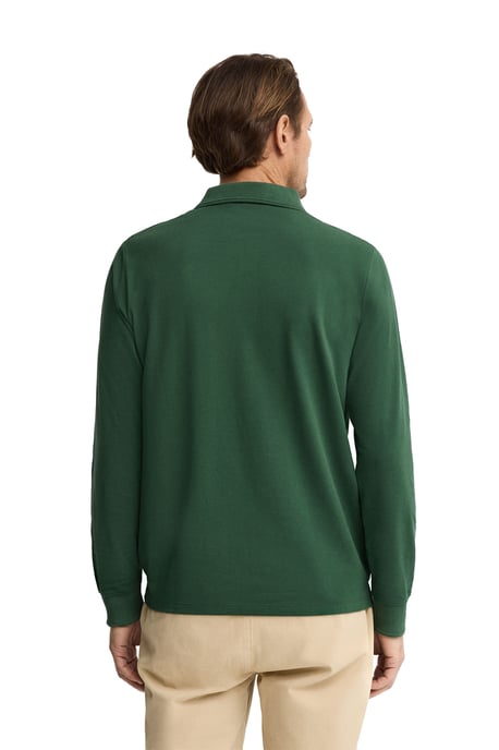 Donkergroene polo met lange mouwen, regular fit en geborduurd Rigby Go-logo - Image 3