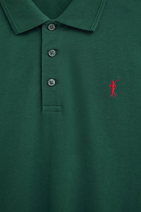 Donkergroene polo met lange mouwen, regular fit en geborduurd Rigby Go-logo - Image 5
