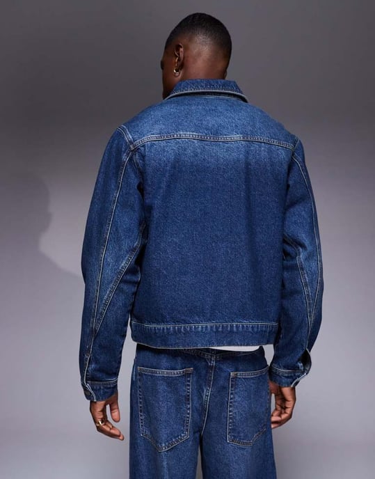 ASOS DESIGN co-ord boxy harrington denim jacket in mid wash blue - Image 3