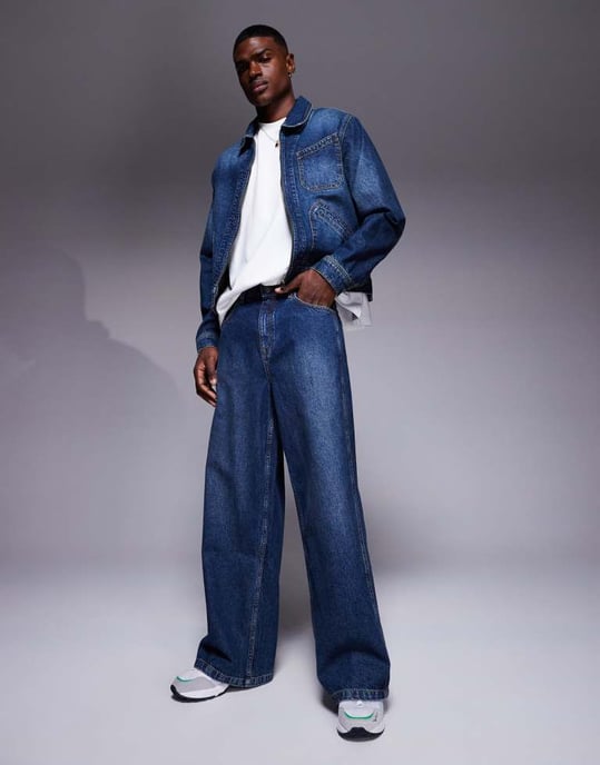 ASOS DESIGN co-ord boxy harrington denim jacket in mid wash blue - Image 4