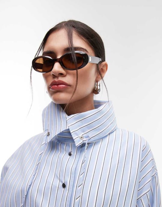 ASOS DESIGN collared button up shirt jacket in blue stripe - Image 3