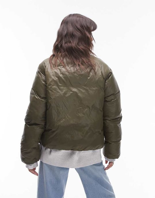Topshop puffer bomber jacket in mossy green - Image 3