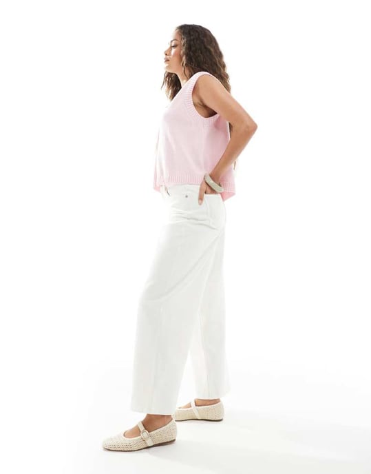 Miss Selfridge Petite baggy jeans i ecru tvätt - Image 3