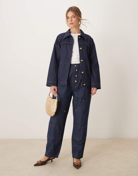 Ghospell high waisted denim jeans co-ord in indigo blue - Image 1