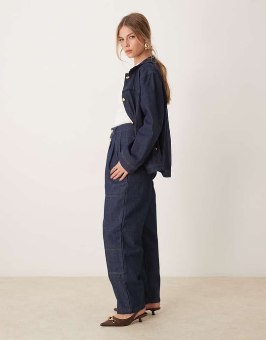 Ghospell high waisted denim jeans co-ord in indigo blue - Image 2