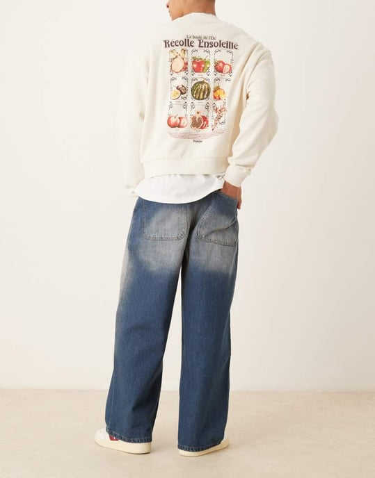 ASOS DESIGN super baggy jeans med rå kant i tvättad indigo - Image 3