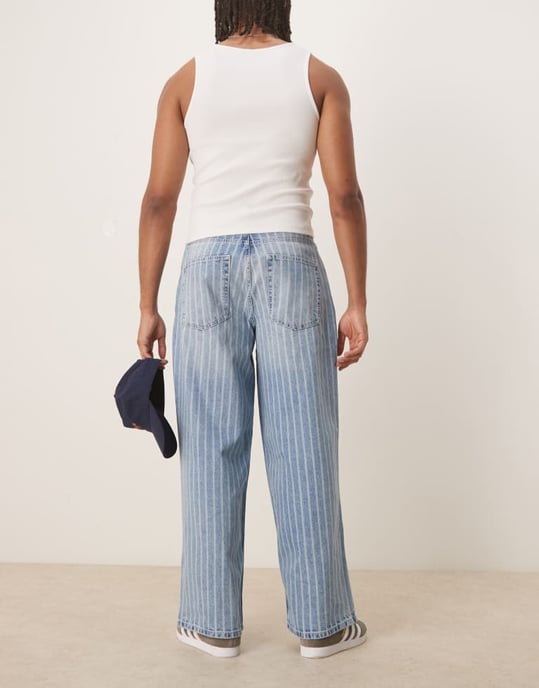 ASOS DESIGN överdimensionerade baggy randiga jeans med veck i ljus tvättad blå - Image 2