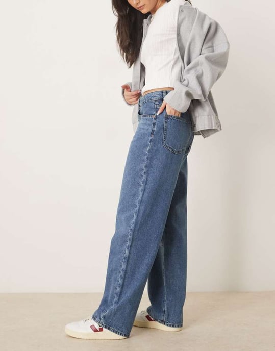 Gina Tricot lågmidjade baggy jeans i mellanblått - Image 2