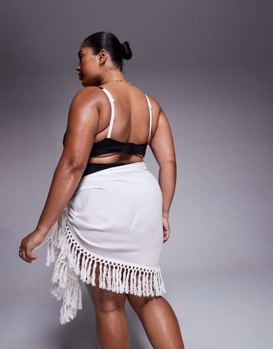 ASOS DESIGN Curve strandsarong med fransar i vitt - Image 4