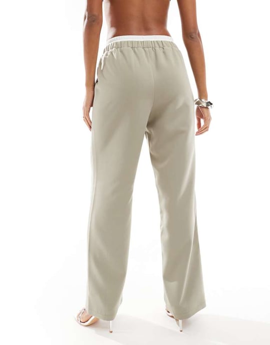 4th & Reckless tailored straight leg drawstring trousers co-ord in olive - Image 3