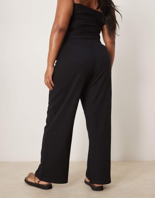 ASOS DESIGN curve vida ben våffelbyxa i svart - Image 2