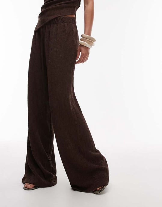 Topshop texturerade vida byxor i chokladbrun - Image 4