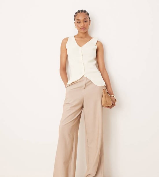 ASOS DESIGN Lång skräddarsydd avslappnad rak benbyxa i stenfärg - Image 1