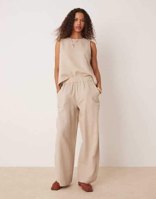 Vila krinklad vida byxa set i beige - Image 1