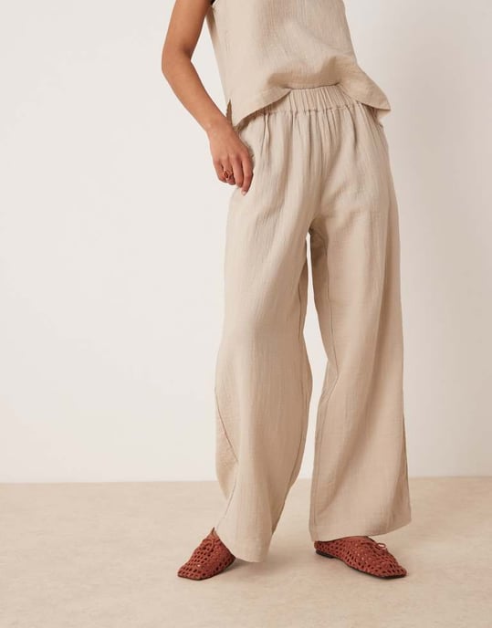 Vila krinklad vida byxa set i beige - Image 2