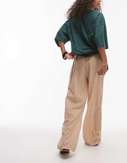 Topshop linne rakt benbyxa i neutral rand - Image 3