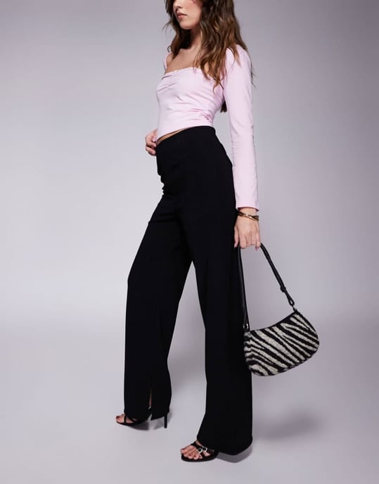 ASOS DESIGN hög midja rak benbyxa med sidoklaff i svart - Image 4