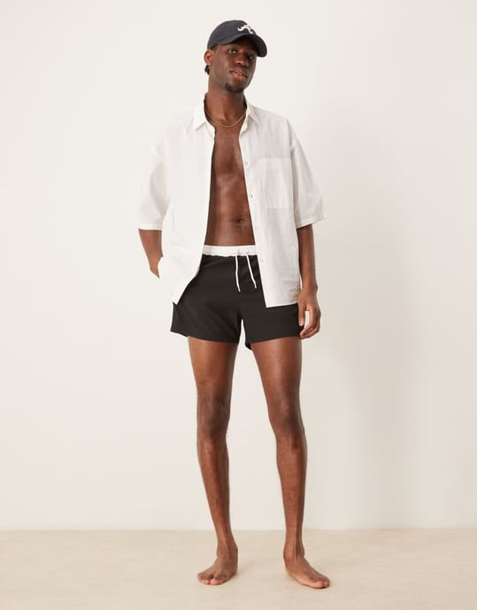 Free Society contrast trim swim short in black and white - Image 2