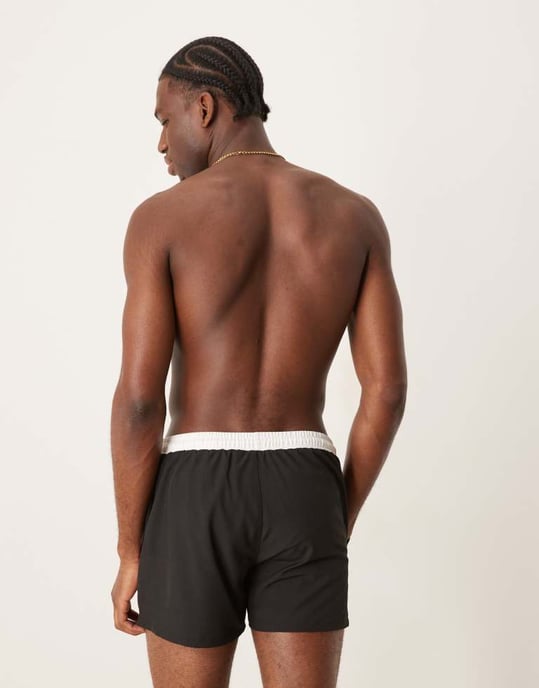Free Society contrast trim swim short in black and white - Image 3