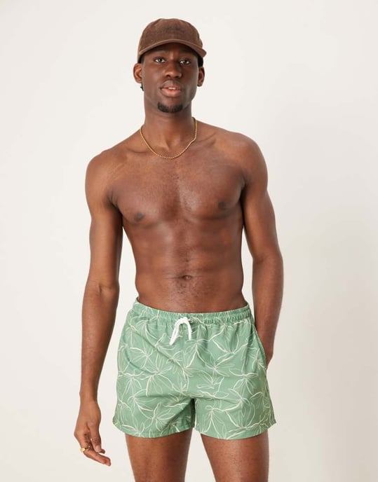 Free Society abstract floral print swim short in green - Image 4