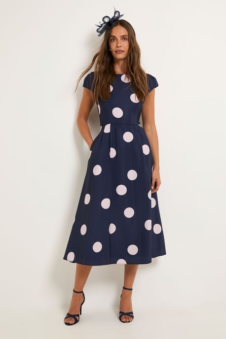 Spot Ottoman Fit & Flare Midi Dress - Image 1