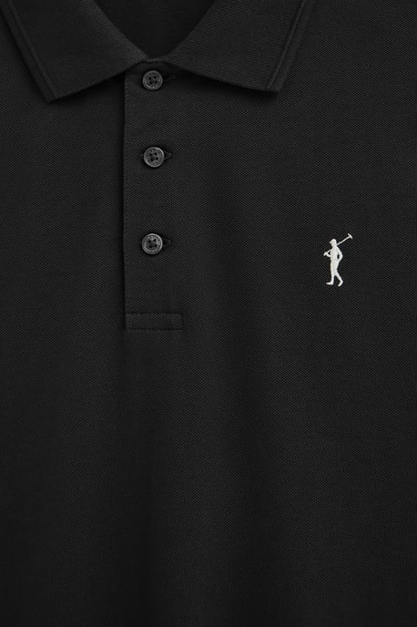 Zwarte polo met lange mouwen, regular fit en geborduurd Rigby Go-logo - Image 5