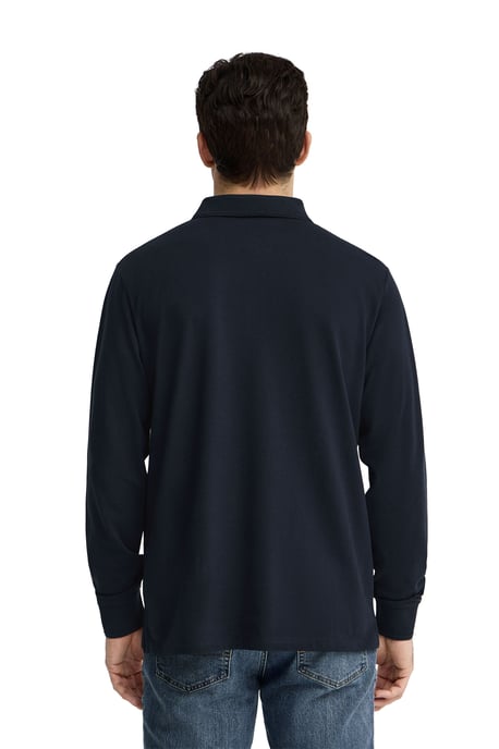 Marineblauwe polo met lange mouwen, regular fit en geborduurd Rigby Go-logo - Image 3